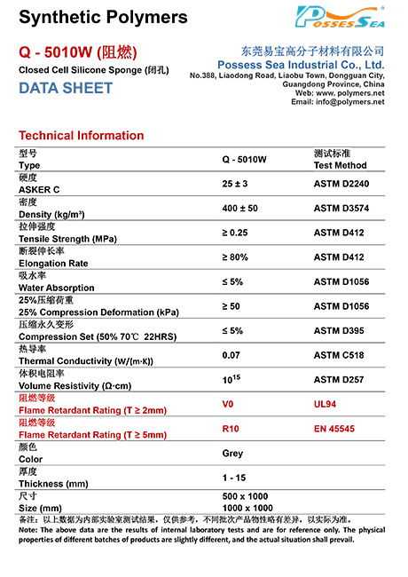 Silicone硅橡胶海绵 - Q-5010W