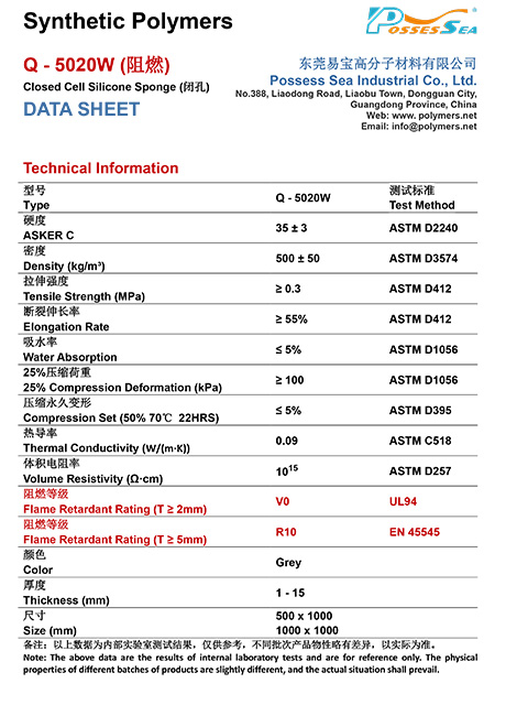 Silicone硅橡胶海绵 - Q-5020W